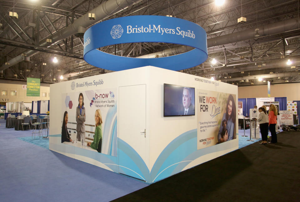 PHILADELPHIA, PA - OCTOBER 06: View of the Bristol-Meyers Squibb booth in the exhibit hall before guests arrive at the 2016 Pennsylvania Women's Conference at the Pennsylvania Convention Center on October 6, 2016 in Philadelphia, Pennsylvania.  (Photo by Marla Aufmuth/Getty Images for Pennsylvania Conference for Women)