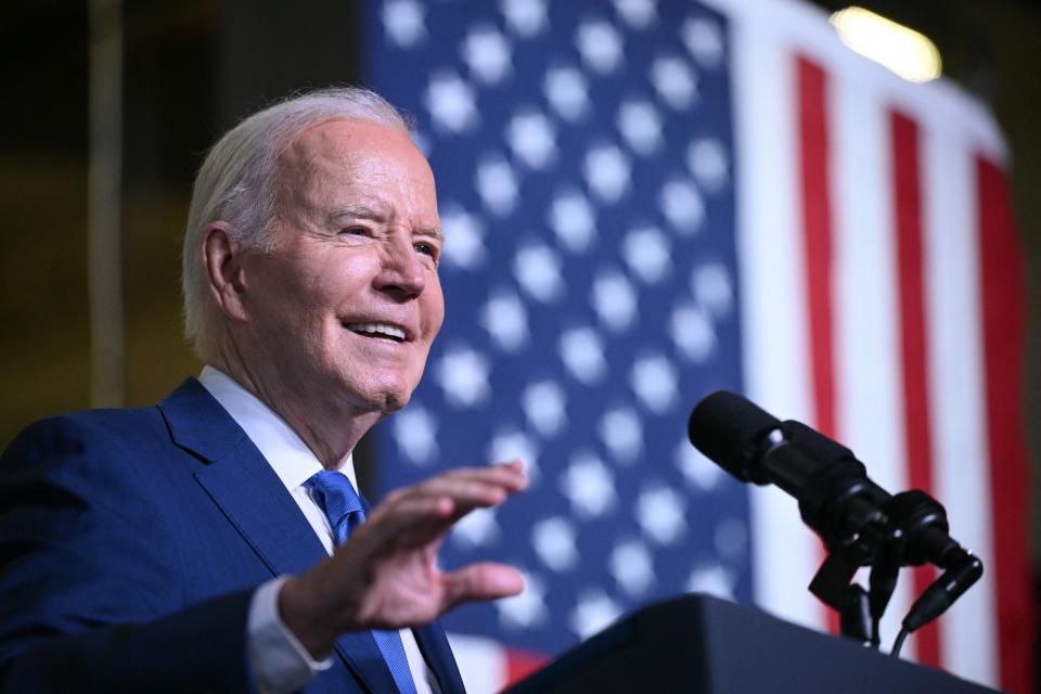 U.S. President Joe Biden speaks about his Investing in America agenda, at Gateway Technical College in Sturtevant, Wisconsin, May 8, 2024. Biden is highlighting a major Microsoft investment in Racine, Wisconsin, a city on the banks of the Lake Michigan, as part of the President's plan to 