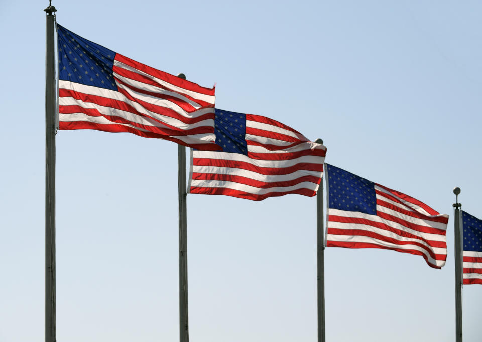 July 3, 2019;  Los Angeles, CA, USA;  American flags fly at Dodger Stadium before the game between the Arizona Diamondbacks and the Los Angeles Dodgers.  Mandatory Credit: Kirby Lee-USA TODAY Sports