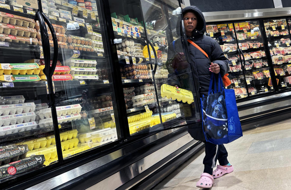 UNITED STATES - APRIL 6: A customer takes a carton of eggs from the refrigerator of a supermarket in Washington, DC, on Saturday, April 6, 2024. (Tom Williams/CQ-Roll Call, Inc via Getty Images)