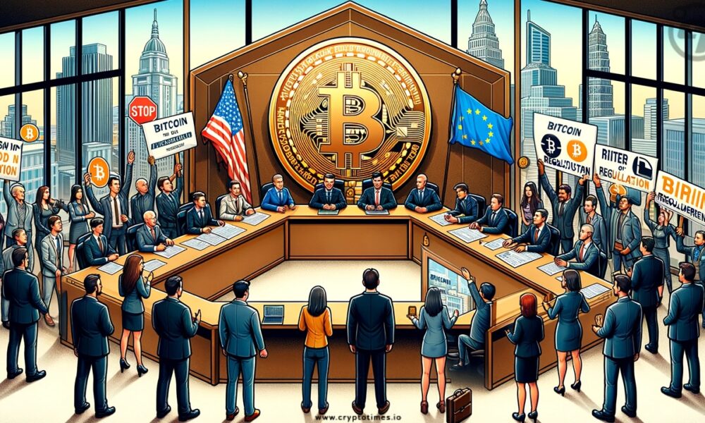 Crypto Is The Defining Political Issue, Parliament and US & Europe flag is showing