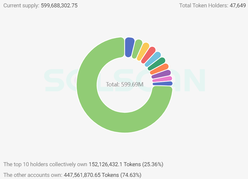 Summary of DADDY holders. Source: Solscan