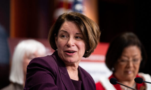 Sen. Amy Klobuchar, D-Minn., speaks during a news conference on reproductive rights in the Capitol on June 18.