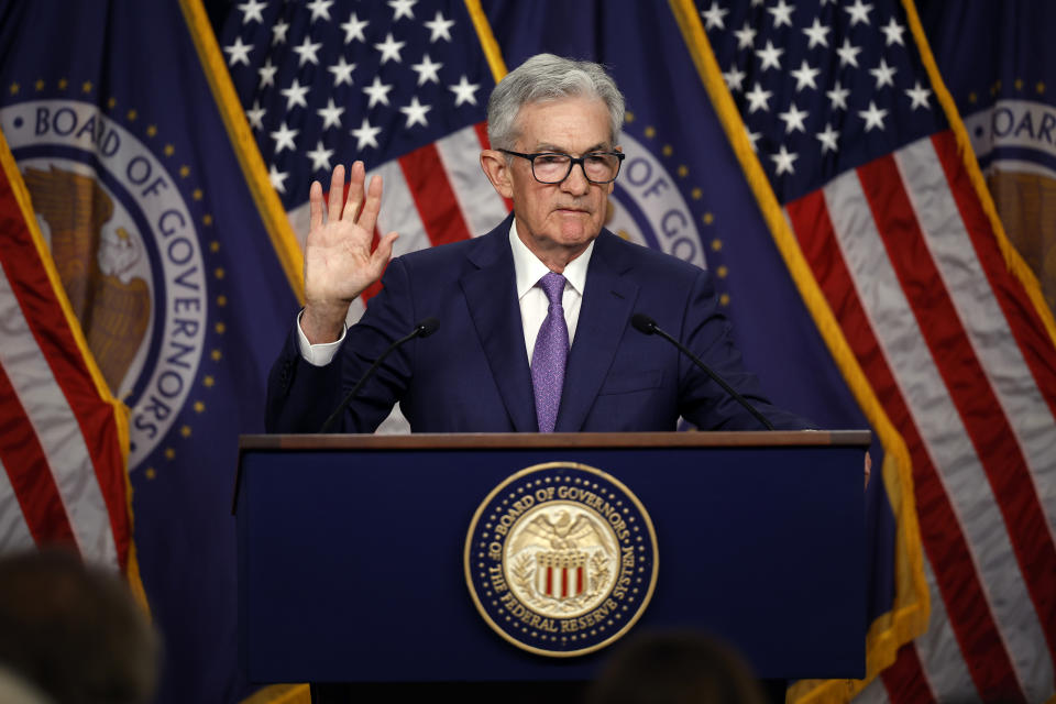 WASHINGTON, DC - JUNE 12: Federal Reserve Bank Chairman Jerome Powell announces that interest rates will remain unchanged during a news conference at the Federal Reserve's William McChesney Martin Building on June 12, 2024 in Washington, DC. Following the two-day Federal Open Markets Committee meeting, Powell said the Fed has decided to maintain its current rate range of 5.25-5.50 percent and signaled that he believes long-term rates will remain higher than previously indicated. (Photo by Kevin Dietsch/Getty Images)