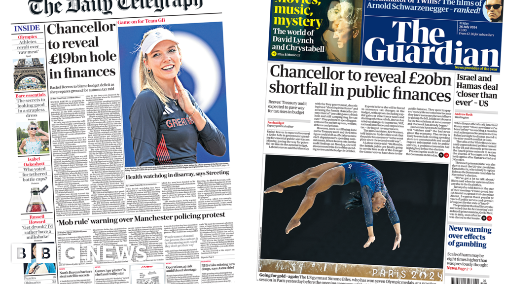 Newspaper headlines: 'Autumn tax strike' possible after '£20bn hole in finances'