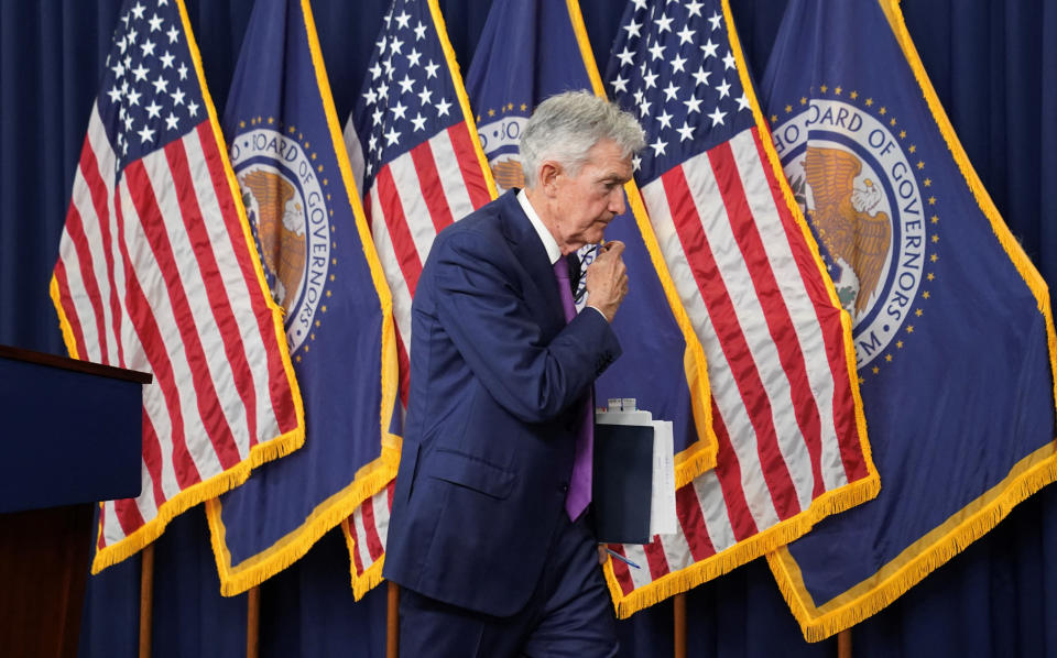 U.S. Federal Reserve Chairman Jerome Powell leaves after holding a news conference following a two-day Federal Open Market Committee meeting on interest rate policy in Washington, U.S., May 1, 2024. REUTERS/Kevin Lamarque