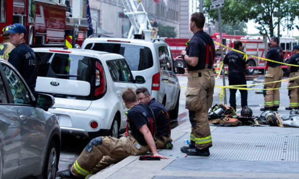 Houston firefighters respond to a fire at the Main Street Market at 901 Main Street in downtown Houston. Taken on October 17, 2019.