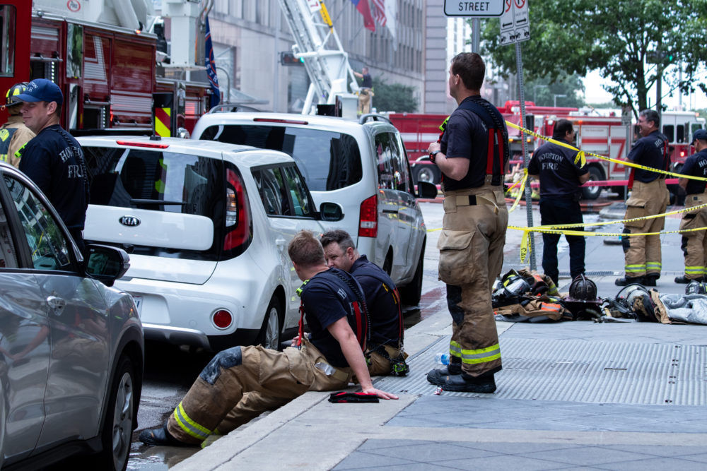 Houston firefighters respond to a fire at the Main Street Market at 901 Main Street in downtown Houston. Taken on October 17, 2019.